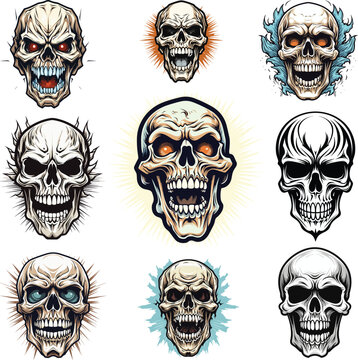 set of Halloween horror illustration vector skull bone head  tattoo danger face