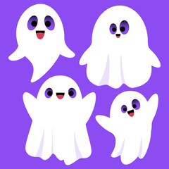 Set of cute cartoon ghosts
