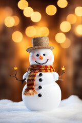 Obraz premium Happy snowman with abstract bokeh