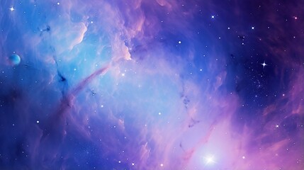 Extreme close-up of abstract blurred cosmic nebula, space blue and radiant lavender hues, in the...