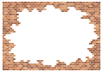 Old brick wall background. Red bricks texture. Frame border . Copy space template.