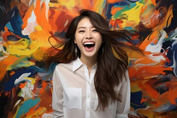 Asian Female Colorful Cheerful Style Bright Backdrop Generative AI