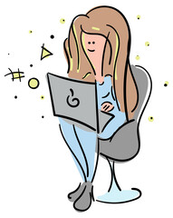 Cool girl with notebook  illustration. Sketch art design for school education concept.