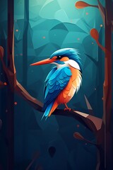 Fototapeta premium abstract portrait of a kingfisher against dark blue background