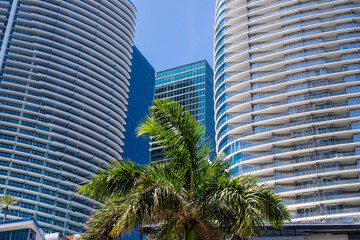 Facade of new highrise condos in downtown Miami, Florida.