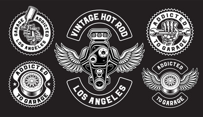 Hot rod vintage badges, t-shirt prints