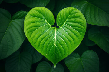 Green leaf in the shape of a heart in the nature - 650326554