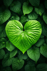 Green leaf in the shape of a heart in the nature - 650326984