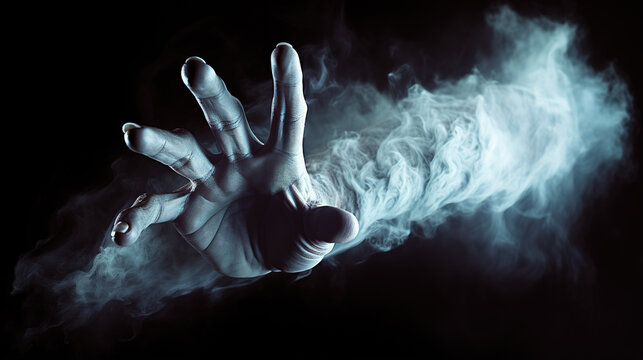 Clutches of Horror, Grasping the Fear, A Creepy Hand Emerges from the Smoky Unknown, Generative AI