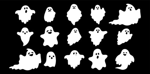 Ghosts Silhouette Set. Collection of mystical evil Halloween spirits