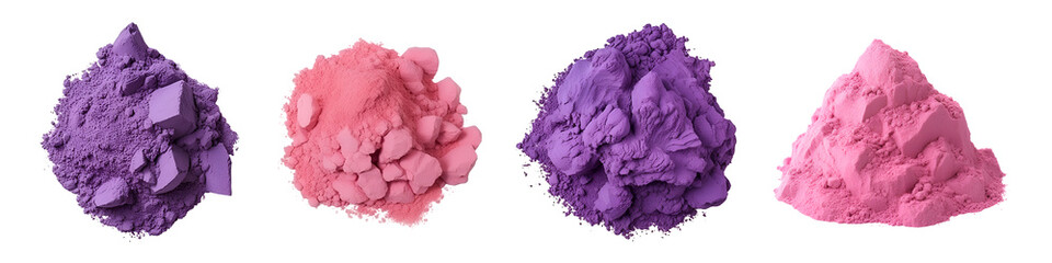 Obraz premium Set of kinetic sand. Colourful close up sea beach elements top view. Generative AI