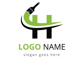 Letter H paint brush logo design template. Initial Paint Sign Concept Template