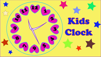 beautiful kids clock with stars and hearts