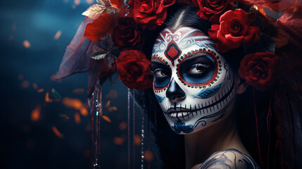 Calavera Catrina: Portrait of a sugar skull beauty in Mexico's Day of the Dead celebration..