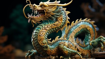 Green wooden dragon symbol of the year 2024. Year of the dragon 2024, art