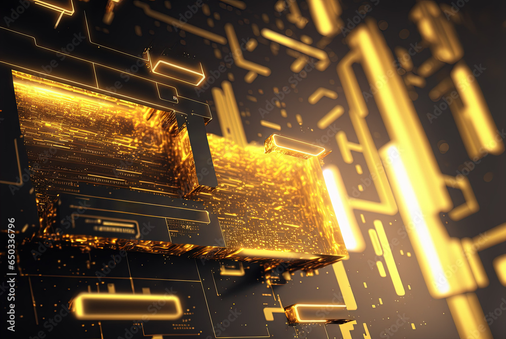 Aufkleber Abstract science and technology background with shiny connection elements and sci-fi intefrace. Tech abstraction wallpaper.