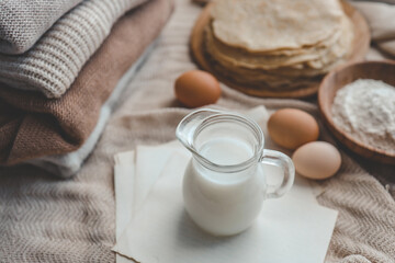 Stack of homemade pancakes, good morning concept