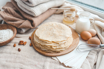 Stack of homemade pancakes, good morning concept