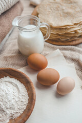 Stack of homemade pancakes, good morning concept