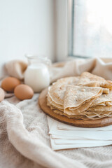 Stack of homemade pancakes, good morning concept