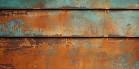 Old grunge copper bronze rusty texture background. Distressed cracked patina siding, Generative AI 