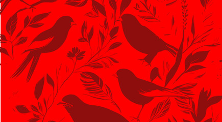 Fototapeta na wymiar birds ,vector art, pattern, seamless, 2 colors, vintage, retro, wallflower, background