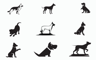 set of dog silhouettes vector design, silhouette, animal, vector, dog, cat, pet, illustration, animals, horse, black, set, icon, collection, design, kitten, mammal, nature, wild, tiger, domestic, run