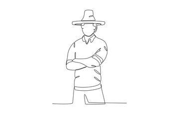 Illustration of a Mexican patriot. Revolucion mexicana one-line drawing