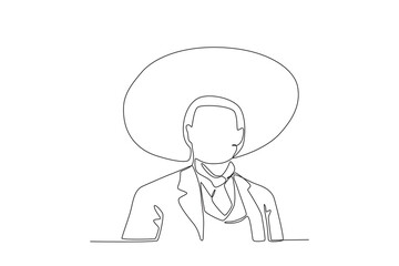 Close view of a Mexican patriot. Revolucion mexicana one-line drawing