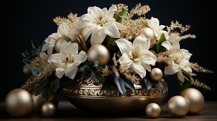 Elegant Christmas Ball Arrangement with Golden Bows