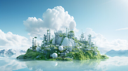 futuristic factory with good enviroment,Eco-friendly factory green factory concept,zero carbon future
