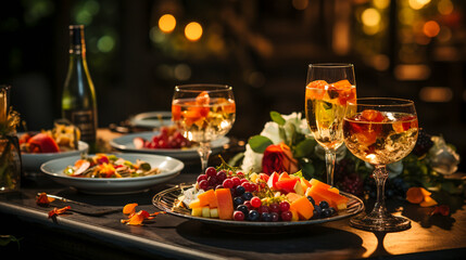 Fototapeta premium Champagne and Fruit Delight