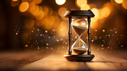 hourglass with golden bokeh,running out of time concept