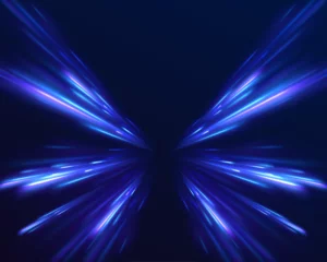 Foto op Aluminium Neon stripes in the form of drill, turns and swirl. Illustration of high speed concept.  Image of speed motion on the road. Abstract background in blue and purple neon glow colors. © ikril