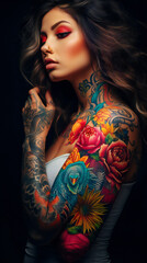 Fototapeta premium Vibrant Tattooed Beauty. Colorful Skin Art
