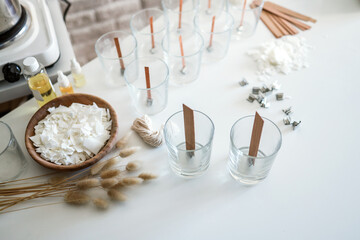 Tools for making candles in a workshop
