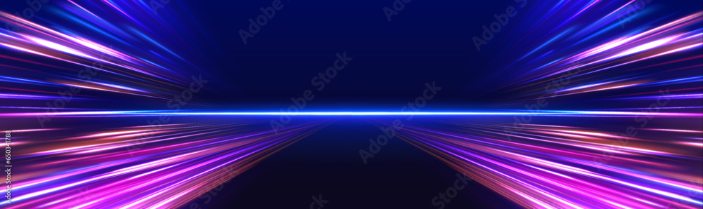 Poster panoramic high speed technology concept, light abstract background. high-speed light trails effect. 