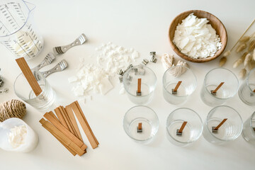 Tools for making candles in a workshop - obrazy, fototapety, plakaty