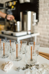 Tools for making candles in a workshop