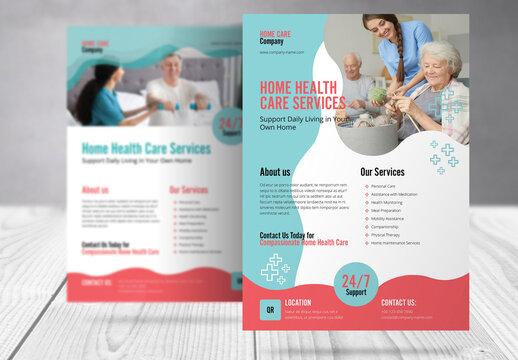 Home Health Care Service Flyer with Red and Blue  Accents