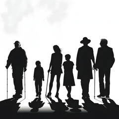 People silhouettes in black and white vector art illustration, in the style of grandparentcore