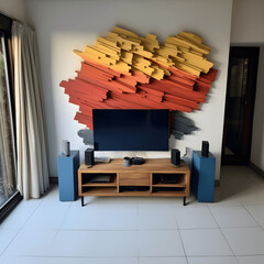 Recycled materials, colorful, minimalist livingroom