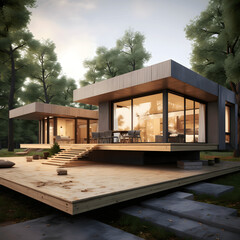 Render, house for two people, front view