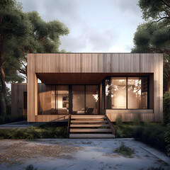 Render, house for two people, front view, house, architecture, wood, wooden