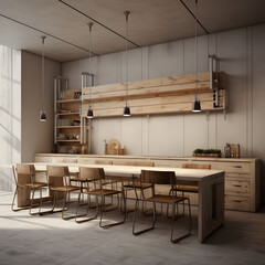 kitchen interior, minimalist, recycled materials