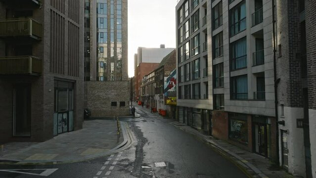 Bird's-eye view of Liverpool's empty streets: urban tranquility unveiled.
