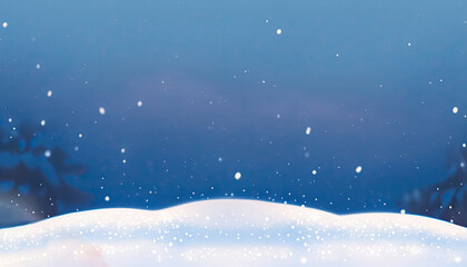 Winter snow with snowdrifts, with beautiful light and snow flakes on the blue sky Background Pic