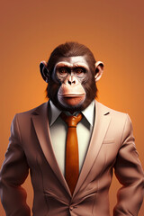 Monkey, ape wearing human clothes, stylish businessman