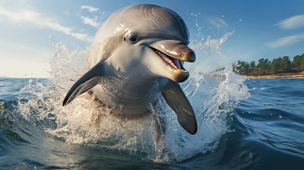 Poster Im Rahmen Jumping Dolphin in Crystal Clear Waters © EwaStudio