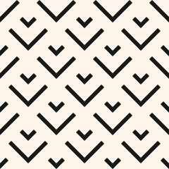 Vector geometric seamless pattern with lines, arrows, squares, rhombuses, grid. Simple abstract black and white graphic ornament. Modern minimal monochrome background texture. Stylish repeat design